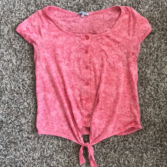 Floral pink top with tie - Picture 1 of 2